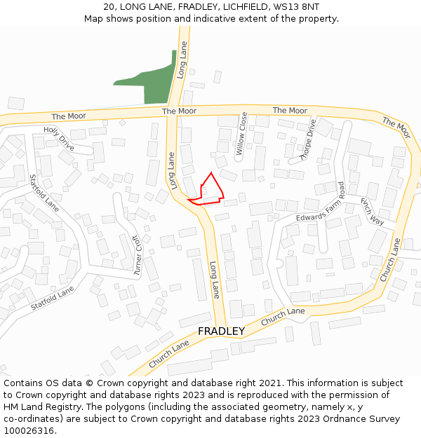 20, LONG LANE, FRADLEY, LICHFIELD, WS13 8NT: Location map and indicative extent of plot