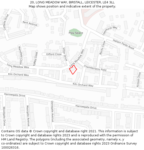 20, LONG MEADOW WAY, BIRSTALL, LEICESTER, LE4 3LL: Location map and indicative extent of plot