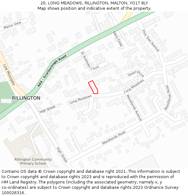 20, LONG MEADOWS, RILLINGTON, MALTON, YO17 8LY: Location map and indicative extent of plot