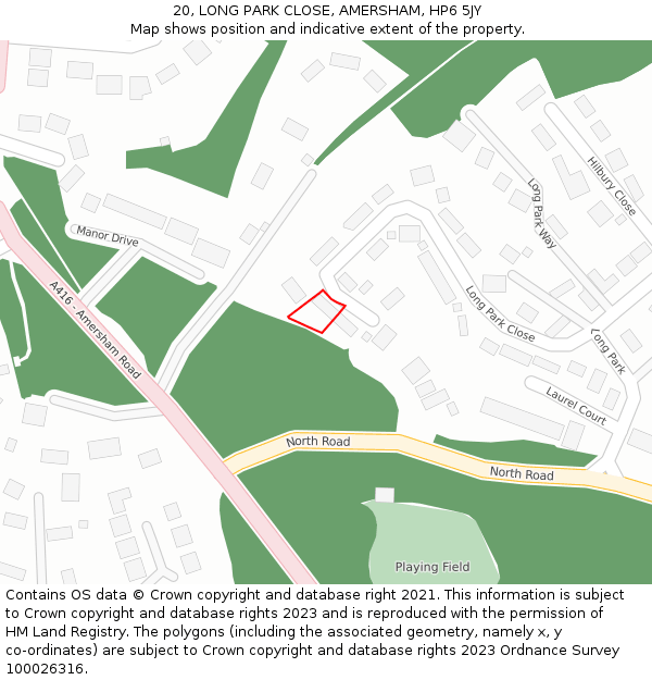 20, LONG PARK CLOSE, AMERSHAM, HP6 5JY: Location map and indicative extent of plot