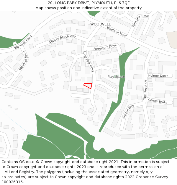 20, LONG PARK DRIVE, PLYMOUTH, PL6 7QE: Location map and indicative extent of plot