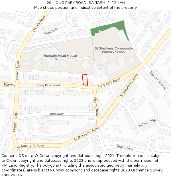 20, LONG PARK ROAD, SALTASH, PL12 4AH: Location map and indicative extent of plot