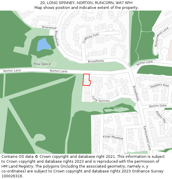 20, LONG SPINNEY, NORTON, RUNCORN, WA7 6PH: Location map and indicative extent of plot