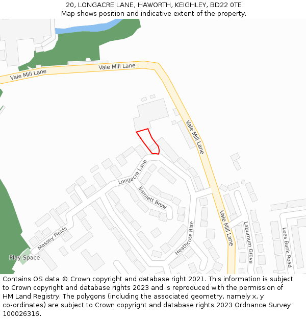 20, LONGACRE LANE, HAWORTH, KEIGHLEY, BD22 0TE: Location map and indicative extent of plot