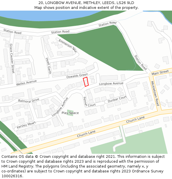 20, LONGBOW AVENUE, METHLEY, LEEDS, LS26 9LD: Location map and indicative extent of plot