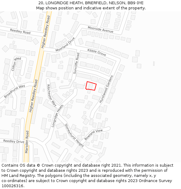 20, LONGRIDGE HEATH, BRIERFIELD, NELSON, BB9 0YE: Location map and indicative extent of plot