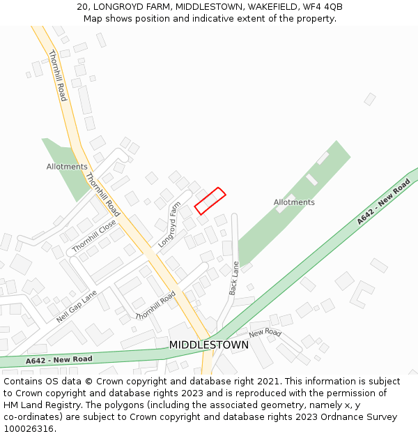 20, LONGROYD FARM, MIDDLESTOWN, WAKEFIELD, WF4 4QB: Location map and indicative extent of plot