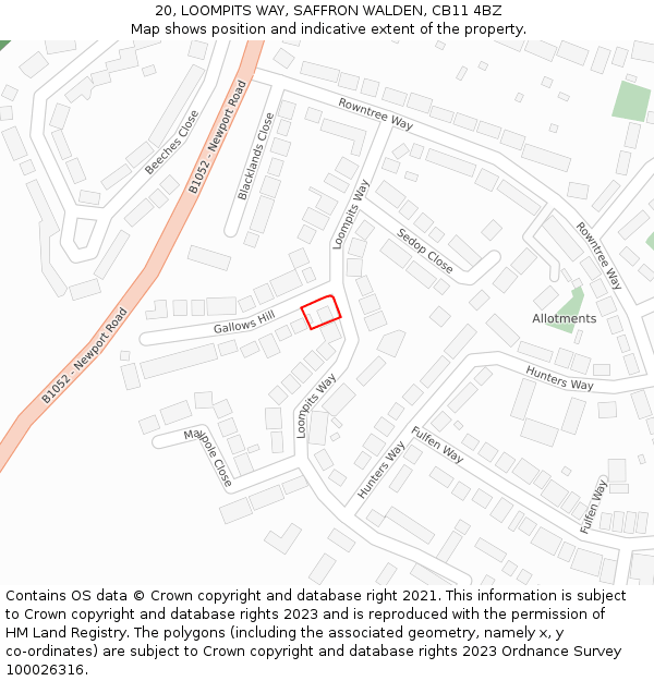 20, LOOMPITS WAY, SAFFRON WALDEN, CB11 4BZ: Location map and indicative extent of plot