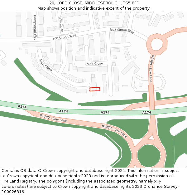 20, LORD CLOSE, MIDDLESBROUGH, TS5 8FF: Location map and indicative extent of plot