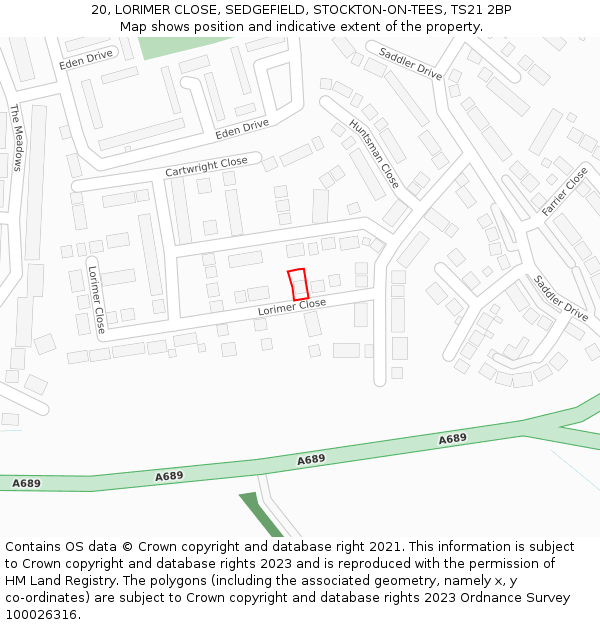 20, LORIMER CLOSE, SEDGEFIELD, STOCKTON-ON-TEES, TS21 2BP: Location map and indicative extent of plot