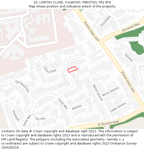 20, LORTON CLOSE, FULWOOD, PRESTON, PR2 8YS: Location map and indicative extent of plot