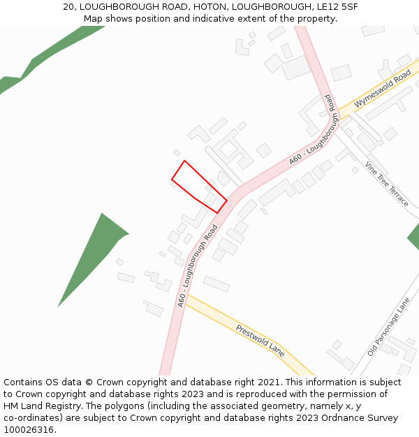 20, LOUGHBOROUGH ROAD, HOTON, LOUGHBOROUGH, LE12 5SF: Location map and indicative extent of plot