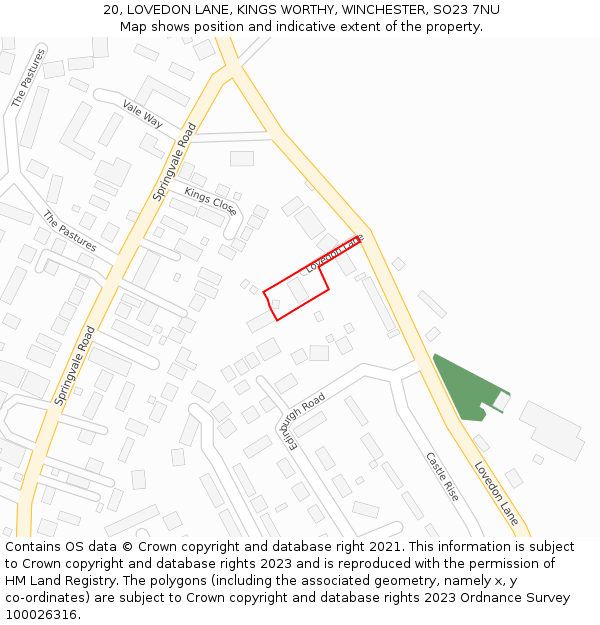 20, LOVEDON LANE, KINGS WORTHY, WINCHESTER, SO23 7NU: Location map and indicative extent of plot