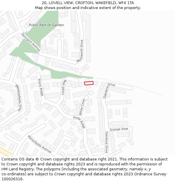 20, LOVELL VIEW, CROFTON, WAKEFIELD, WF4 1TA: Location map and indicative extent of plot