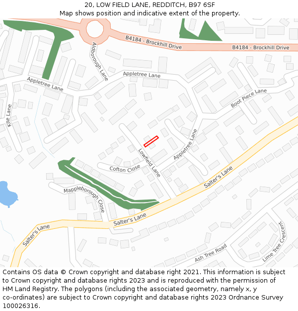 20, LOW FIELD LANE, REDDITCH, B97 6SF: Location map and indicative extent of plot