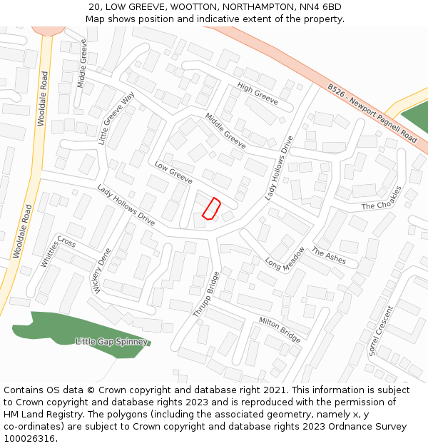 20, LOW GREEVE, WOOTTON, NORTHAMPTON, NN4 6BD: Location map and indicative extent of plot