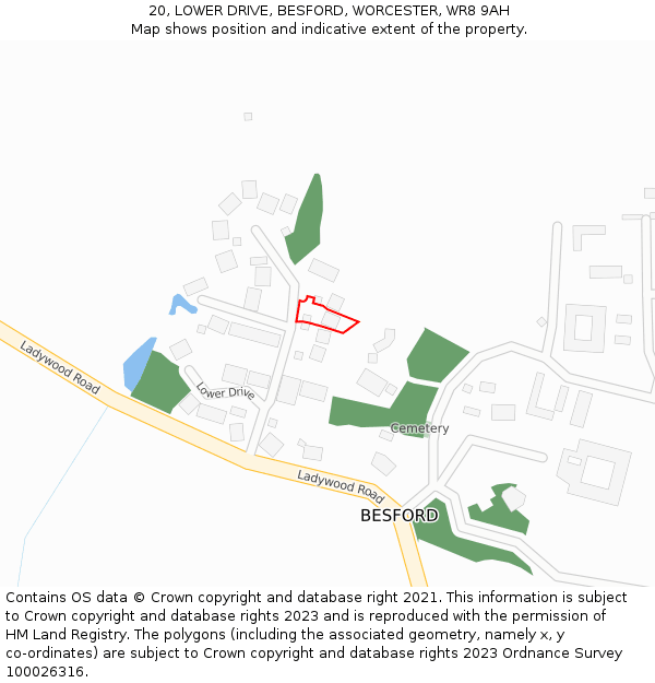 20, LOWER DRIVE, BESFORD, WORCESTER, WR8 9AH: Location map and indicative extent of plot