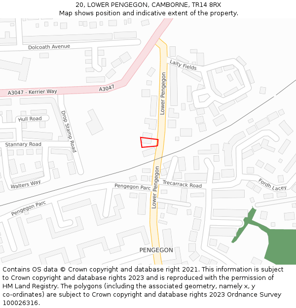 20, LOWER PENGEGON, CAMBORNE, TR14 8RX: Location map and indicative extent of plot