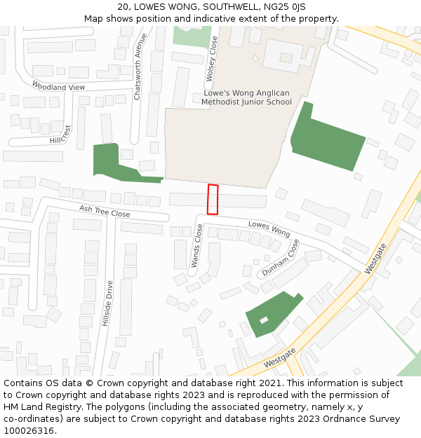 20, LOWES WONG, SOUTHWELL, NG25 0JS: Location map and indicative extent of plot