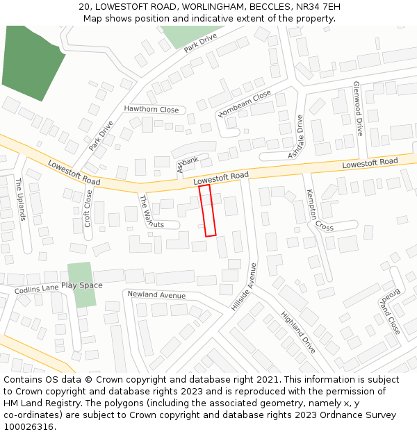 20, LOWESTOFT ROAD, WORLINGHAM, BECCLES, NR34 7EH: Location map and indicative extent of plot