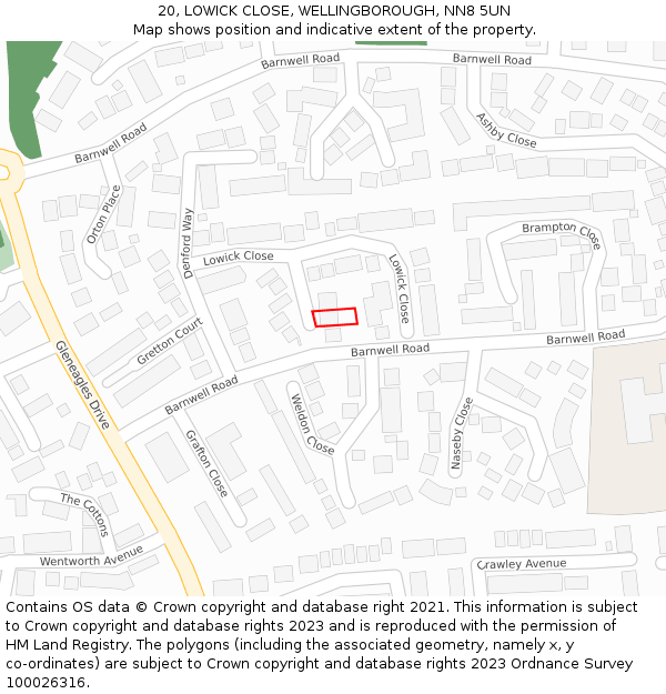 20, LOWICK CLOSE, WELLINGBOROUGH, NN8 5UN: Location map and indicative extent of plot