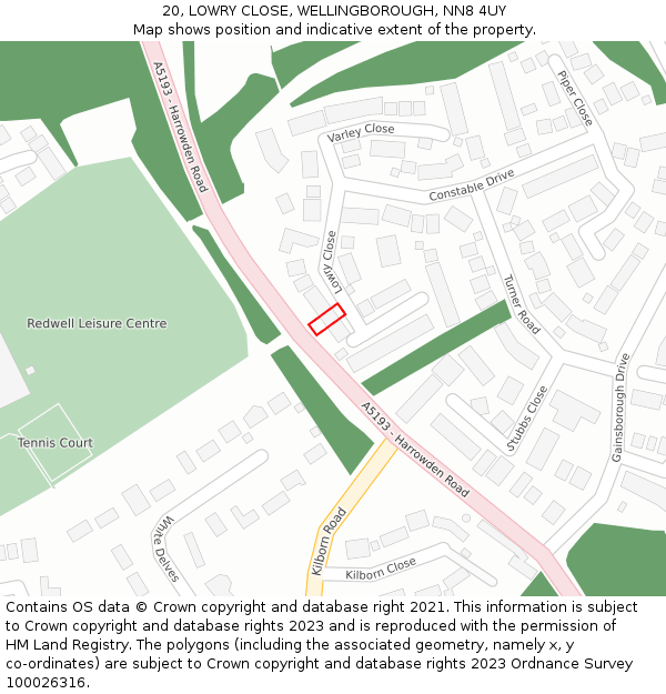 20, LOWRY CLOSE, WELLINGBOROUGH, NN8 4UY: Location map and indicative extent of plot