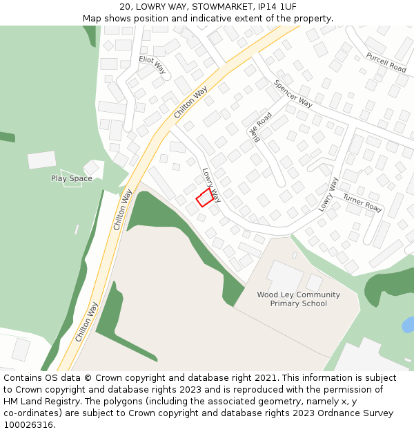 20, LOWRY WAY, STOWMARKET, IP14 1UF: Location map and indicative extent of plot