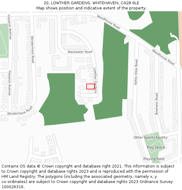 20, LOWTHER GARDENS, WHITEHAVEN, CA28 9LE: Location map and indicative extent of plot