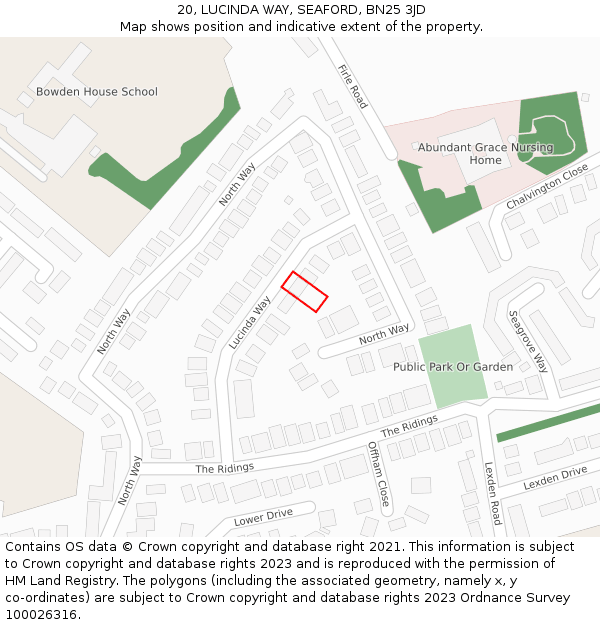 20, LUCINDA WAY, SEAFORD, BN25 3JD: Location map and indicative extent of plot