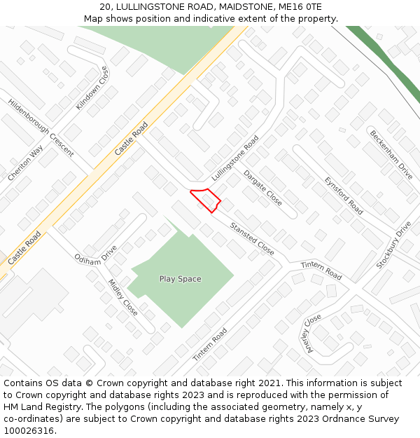 20, LULLINGSTONE ROAD, MAIDSTONE, ME16 0TE: Location map and indicative extent of plot