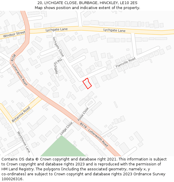 20, LYCHGATE CLOSE, BURBAGE, HINCKLEY, LE10 2ES: Location map and indicative extent of plot
