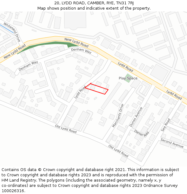 20, LYDD ROAD, CAMBER, RYE, TN31 7RJ: Location map and indicative extent of plot