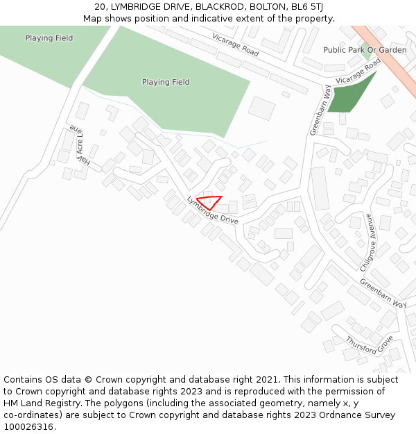 20, LYMBRIDGE DRIVE, BLACKROD, BOLTON, BL6 5TJ: Location map and indicative extent of plot