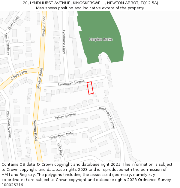 20, LYNDHURST AVENUE, KINGSKERSWELL, NEWTON ABBOT, TQ12 5AJ: Location map and indicative extent of plot