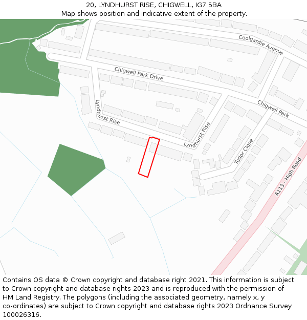 20, LYNDHURST RISE, CHIGWELL, IG7 5BA: Location map and indicative extent of plot