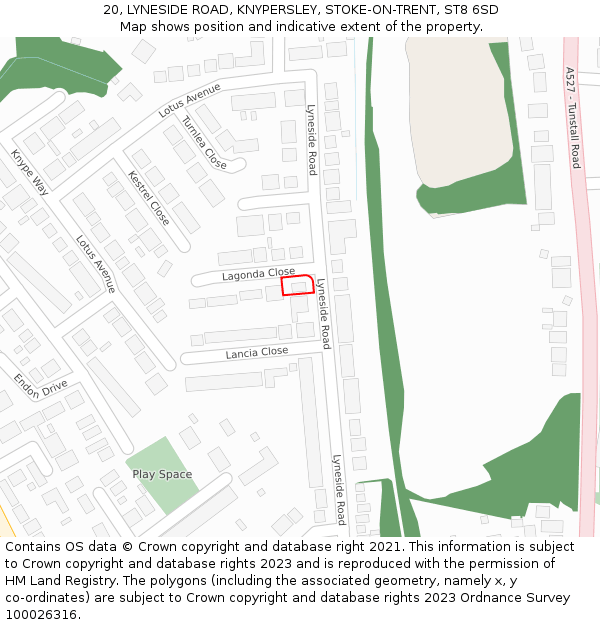 20, LYNESIDE ROAD, KNYPERSLEY, STOKE-ON-TRENT, ST8 6SD: Location map and indicative extent of plot