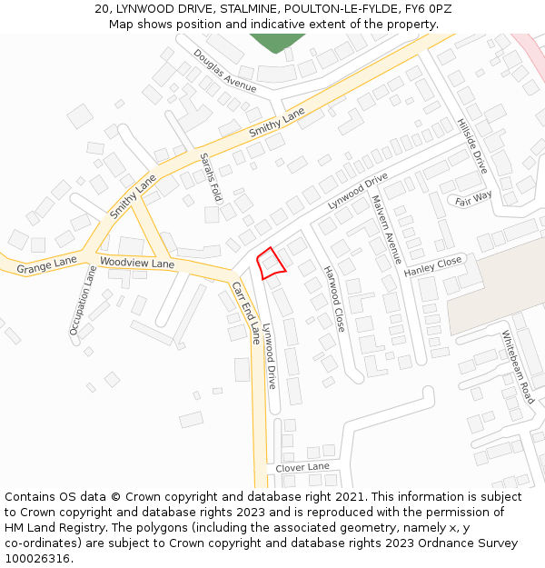 20, LYNWOOD DRIVE, STALMINE, POULTON-LE-FYLDE, FY6 0PZ: Location map and indicative extent of plot