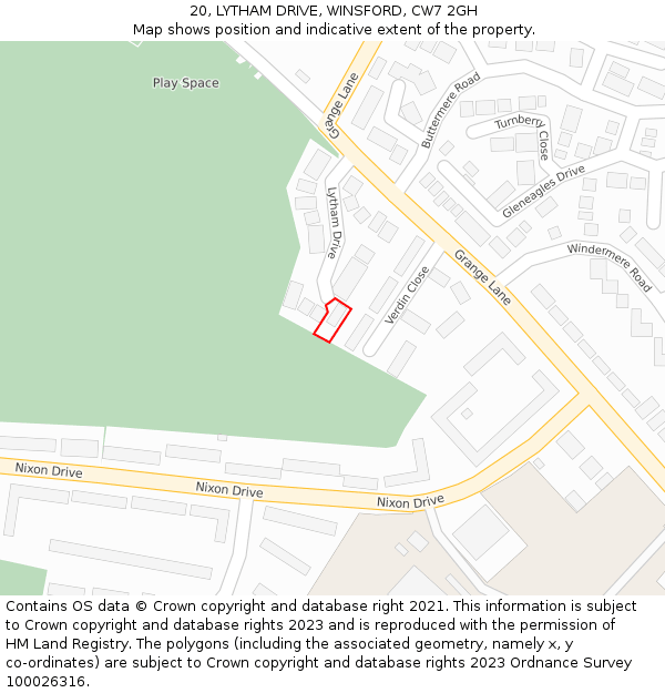 20, LYTHAM DRIVE, WINSFORD, CW7 2GH: Location map and indicative extent of plot