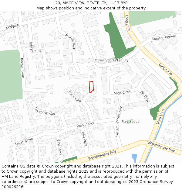 20, MACE VIEW, BEVERLEY, HU17 8YP: Location map and indicative extent of plot