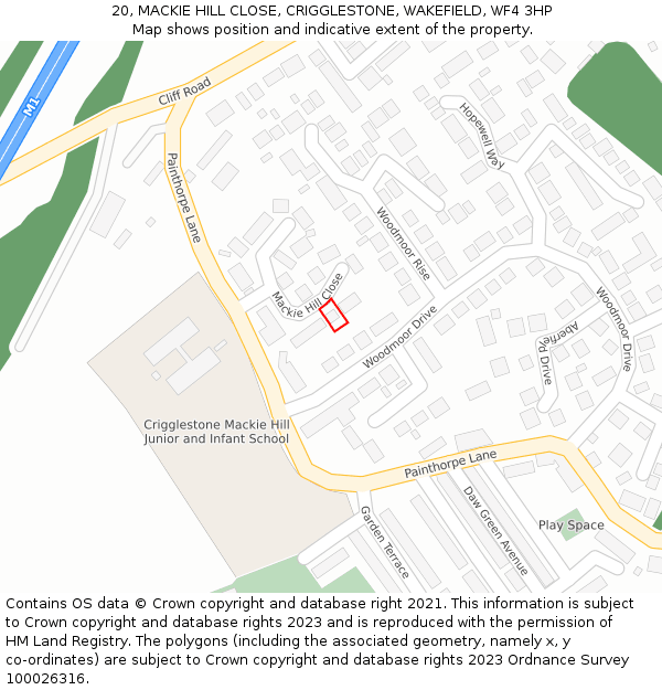 20, MACKIE HILL CLOSE, CRIGGLESTONE, WAKEFIELD, WF4 3HP: Location map and indicative extent of plot
