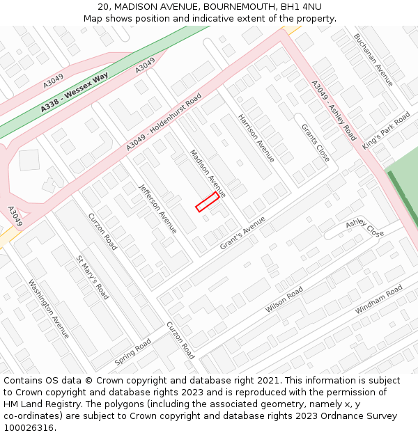 20, MADISON AVENUE, BOURNEMOUTH, BH1 4NU: Location map and indicative extent of plot