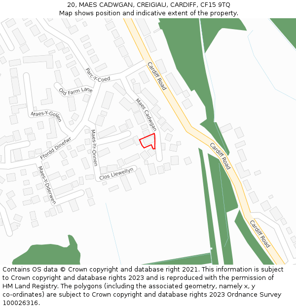 20, MAES CADWGAN, CREIGIAU, CARDIFF, CF15 9TQ: Location map and indicative extent of plot