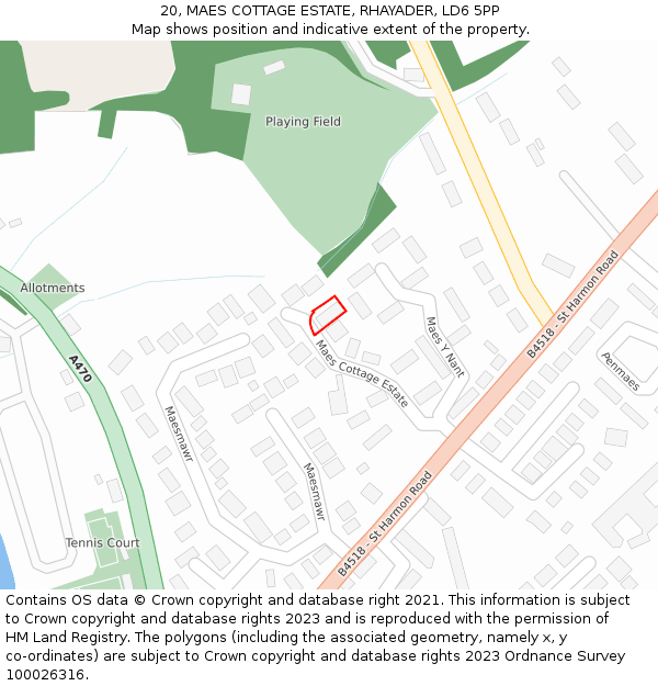 20, MAES COTTAGE ESTATE, RHAYADER, LD6 5PP: Location map and indicative extent of plot
