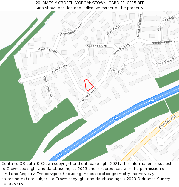 20, MAES Y CROFFT, MORGANSTOWN, CARDIFF, CF15 8FE: Location map and indicative extent of plot