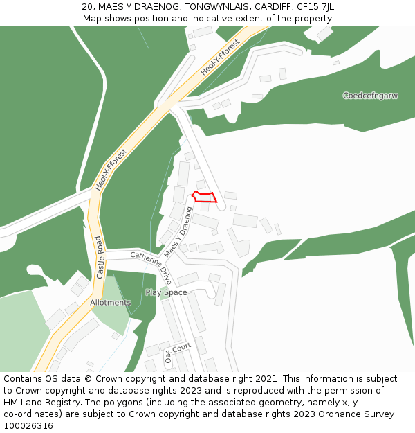 20, MAES Y DRAENOG, TONGWYNLAIS, CARDIFF, CF15 7JL: Location map and indicative extent of plot