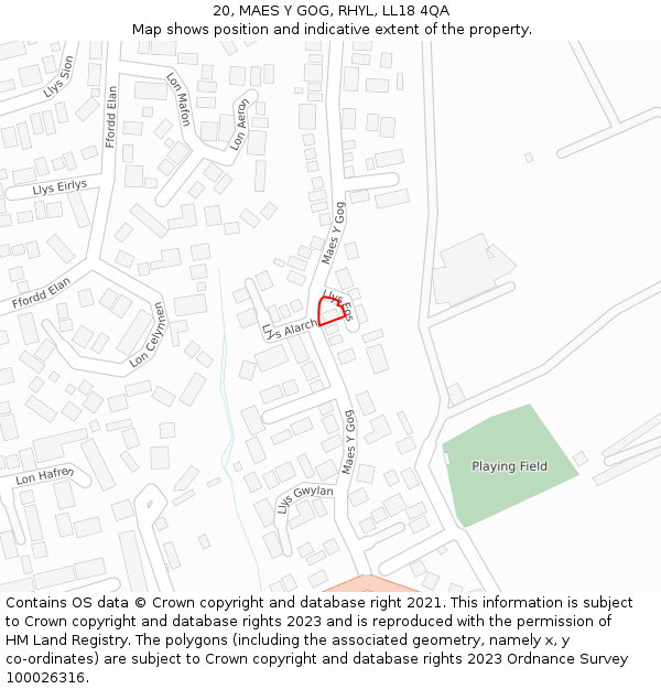 20, MAES Y GOG, RHYL, LL18 4QA: Location map and indicative extent of plot