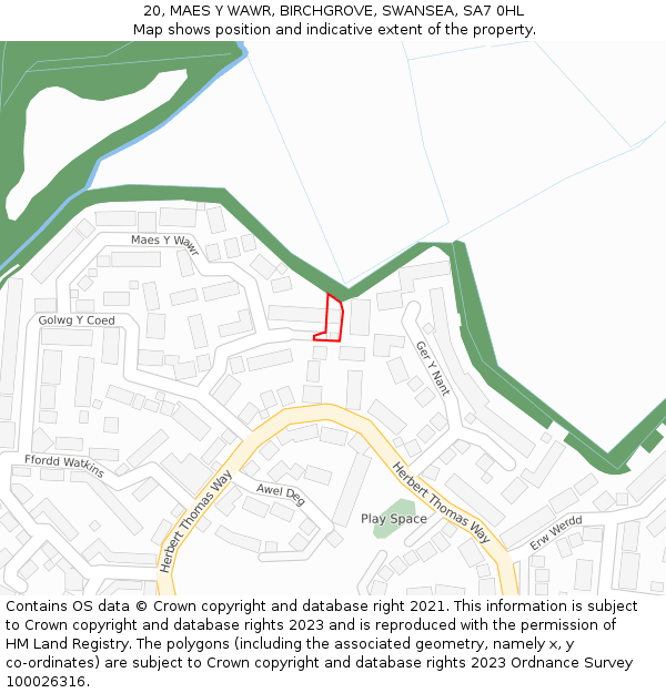 20, MAES Y WAWR, BIRCHGROVE, SWANSEA, SA7 0HL: Location map and indicative extent of plot