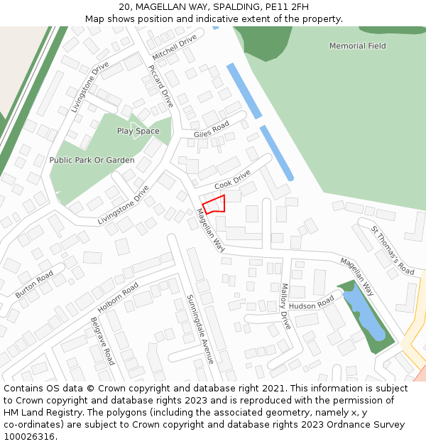 20, MAGELLAN WAY, SPALDING, PE11 2FH: Location map and indicative extent of plot