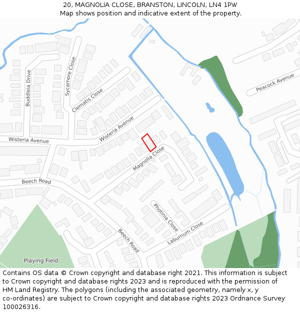 20, MAGNOLIA CLOSE, BRANSTON, LINCOLN, LN4 1PW: Location map and indicative extent of plot