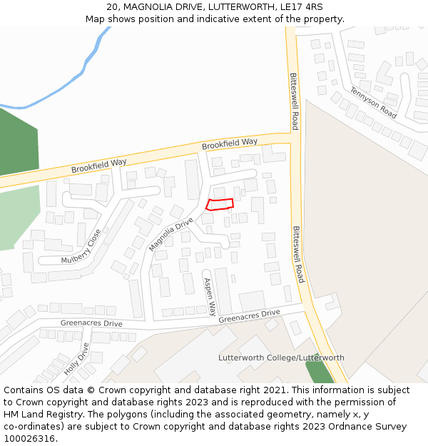 20, MAGNOLIA DRIVE, LUTTERWORTH, LE17 4RS: Location map and indicative extent of plot
